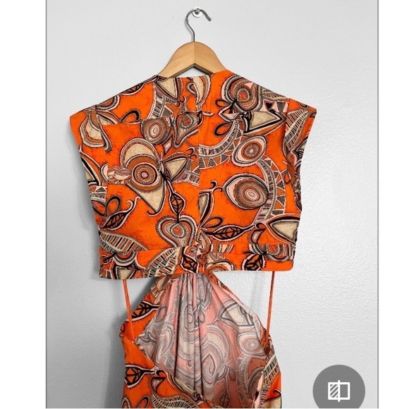 A.L.C Alexandria Orange Printed Statement Iconic Style Cutout Midi Dress - Picture 5 of 15